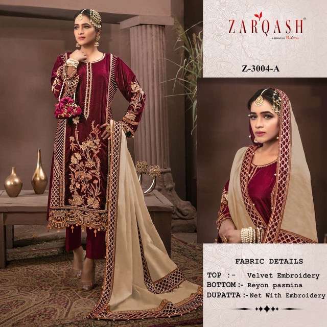 Zarqash Z-3004 Velvet With Embroidery readymade suit