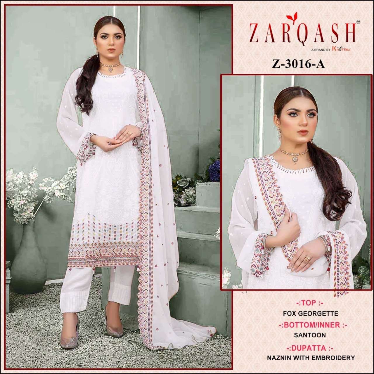 Zarqash Z-3016 Fox Georgette embroidered suit
