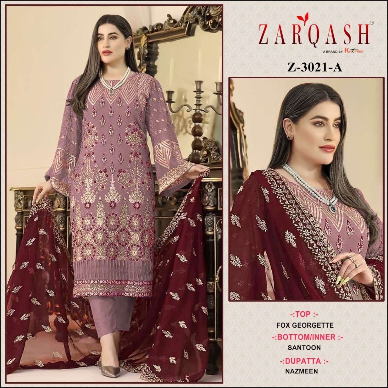 Zarqash Z-3021 Fox Georgette embroidered suit