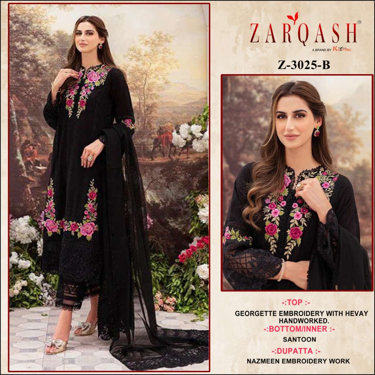 Zarqash Z-3025 Georgette Heavy Embroidered suit 