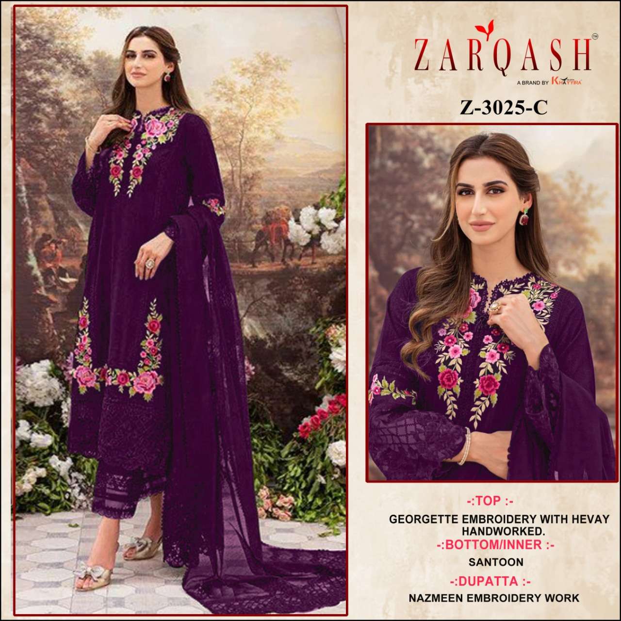 zarqash Z-3025 georgette heavy embroidery suit 