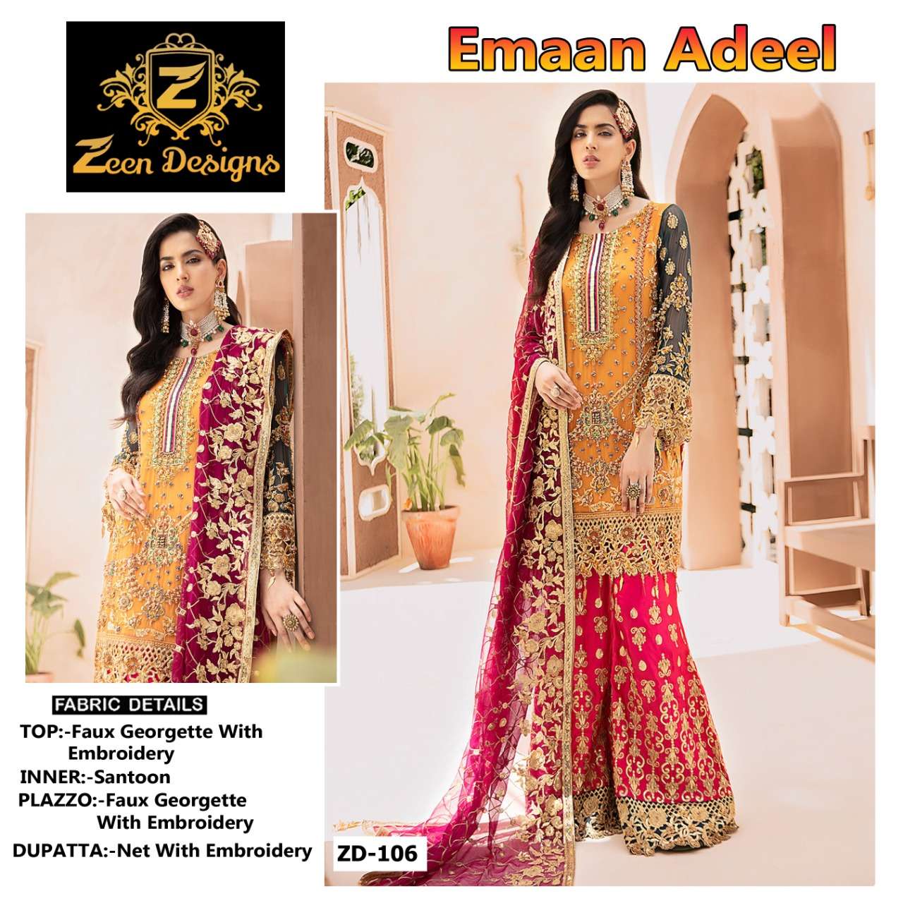 zeen designs emaan adeel ZD-106 faux georgette suit 