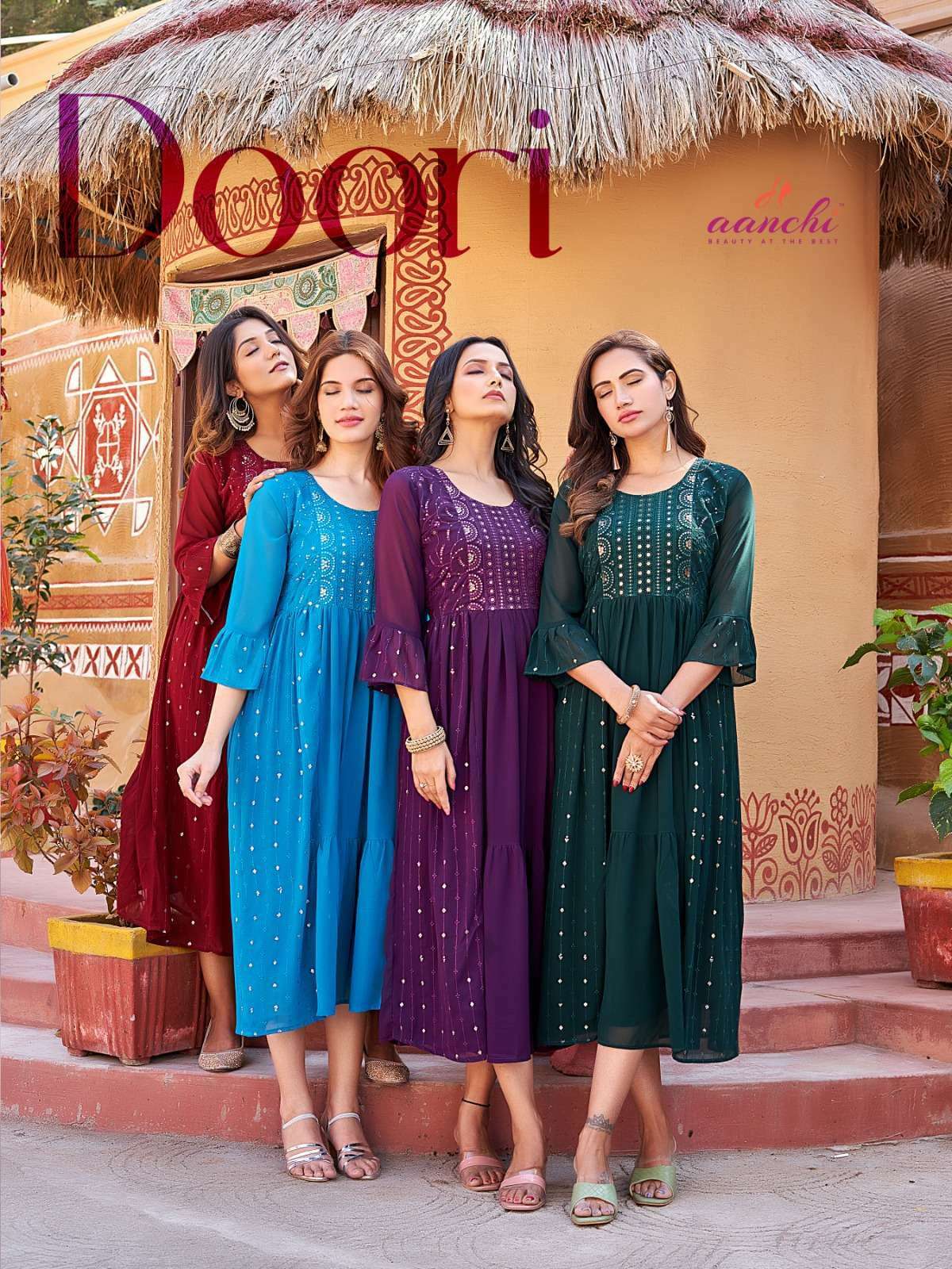 aanchi doori georgette jacket model sequence work kurti 