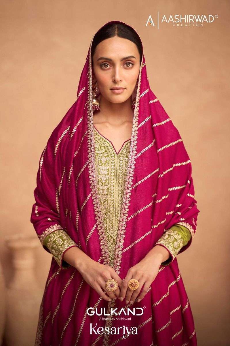 aashirwad kesariya series 9482-9484 premium silk suit 