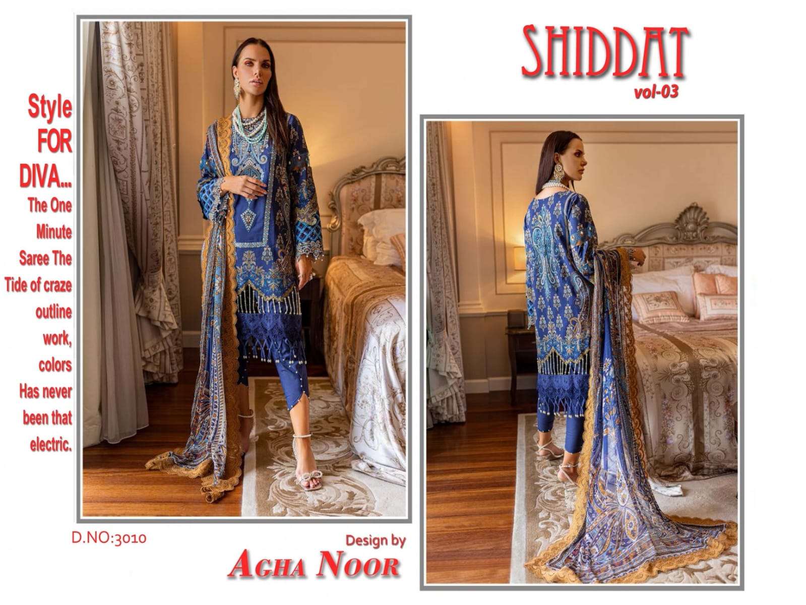 agha noor shiddat vol 3 series 3001-3010 jam satin cotton suit 