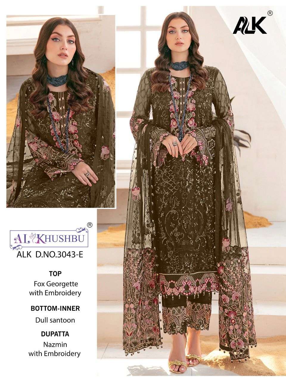 al khusbu 3043 E-H georgette heavy embroidered suit 