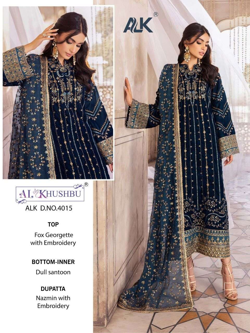 al khushbu 4015 designer georgette embroidered suit 