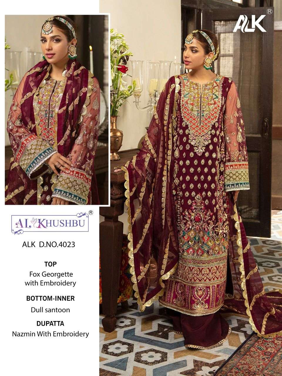 al khushbu 4023 designer georgette embroidered suit 