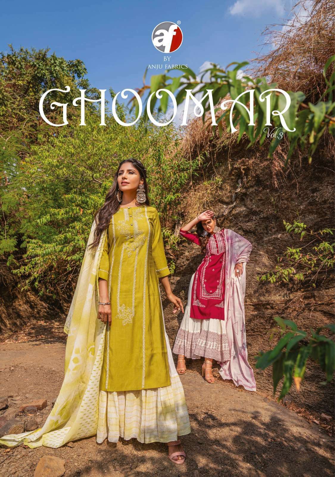 anju fab ghoomer vol 3 series 2841-2844 viscose nylon readymade suit 