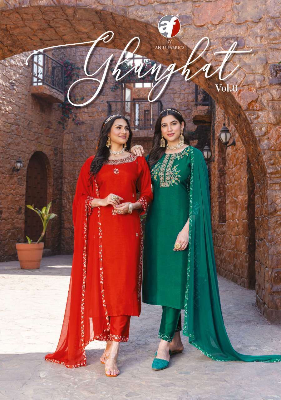 anju fab ghunghat vol 8 series 2871-2876 pure viscose dola silk suit 