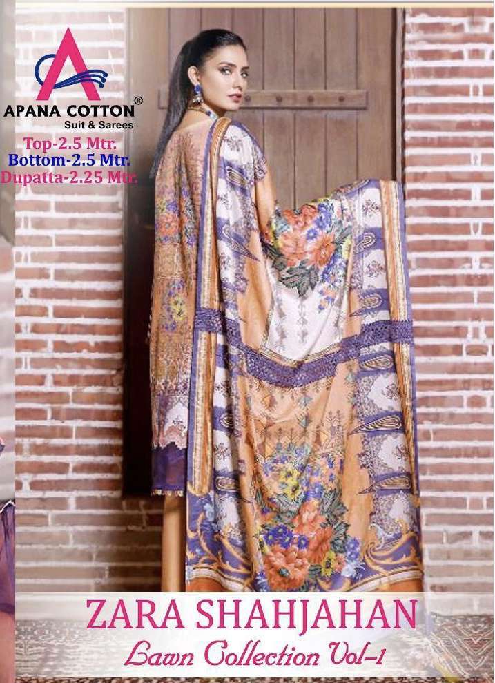 apana cotton zara shahjahana lawn collection vol 1 series 1001-1004 cotton suit 