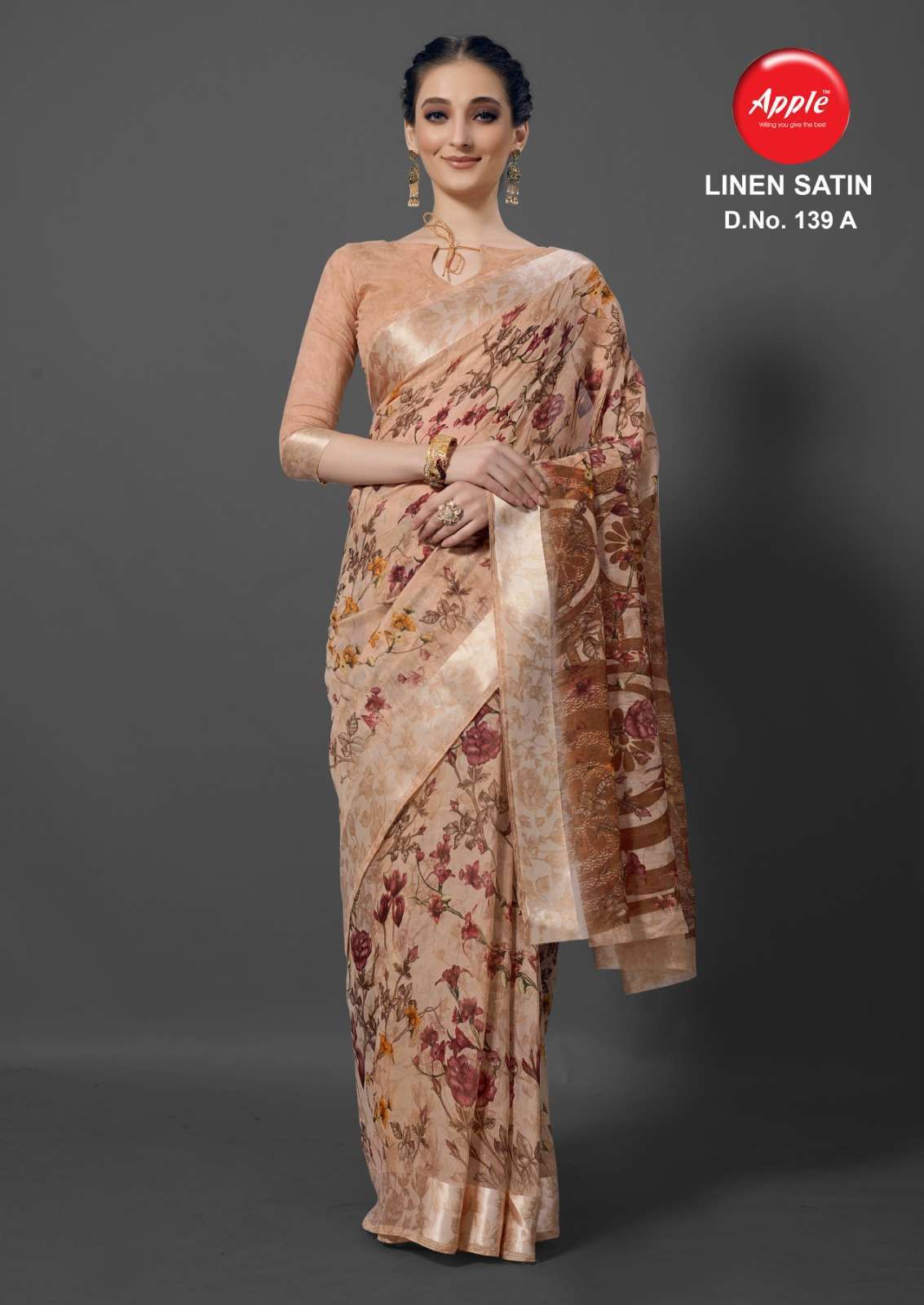 apple linen satin 139 cotton blend saree