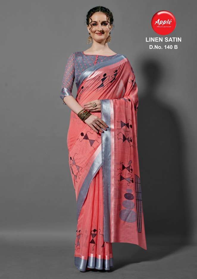 apple linen satin 140 cotton blend saree