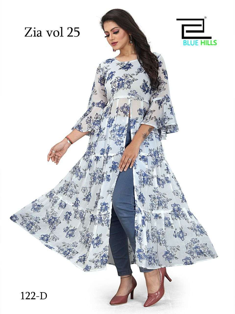 blue hills zia vol 25 series 122 georgette print kurti 