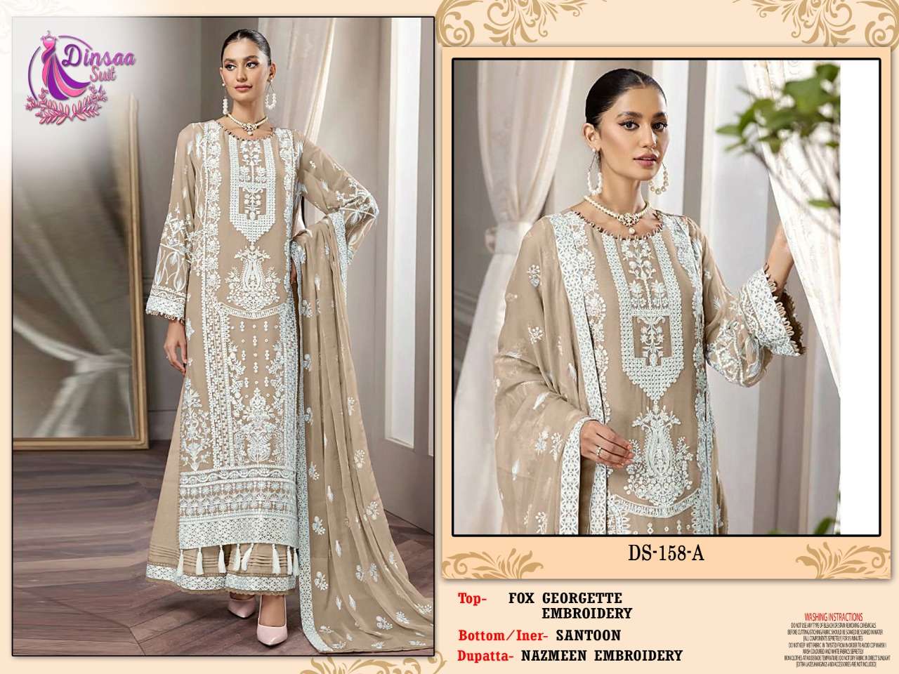 dinsaa suit DS-158 designer georgette embroidered suit 