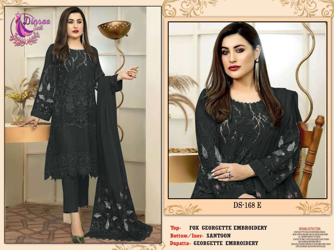 dinsaa suit DS-168 EFGH faux georgette khatli work suit 