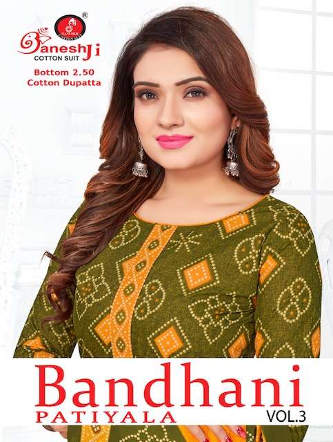 Ganeshji Bandhani Patiyala Vol-3 series 3001-3010 Heavy Indo Cotton suit