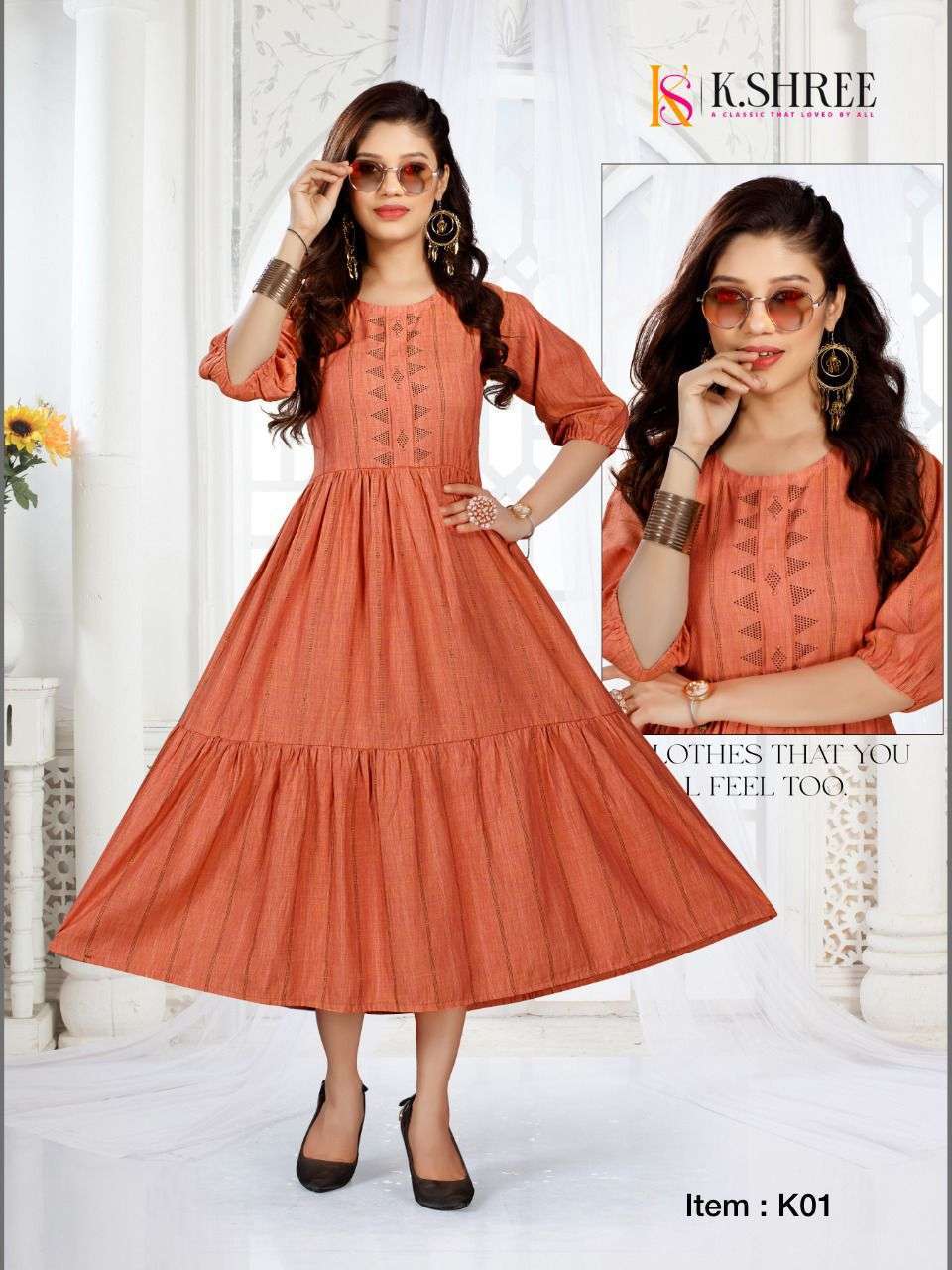 k.shree k01 series 101-104 heavy fancy rayon kurti 