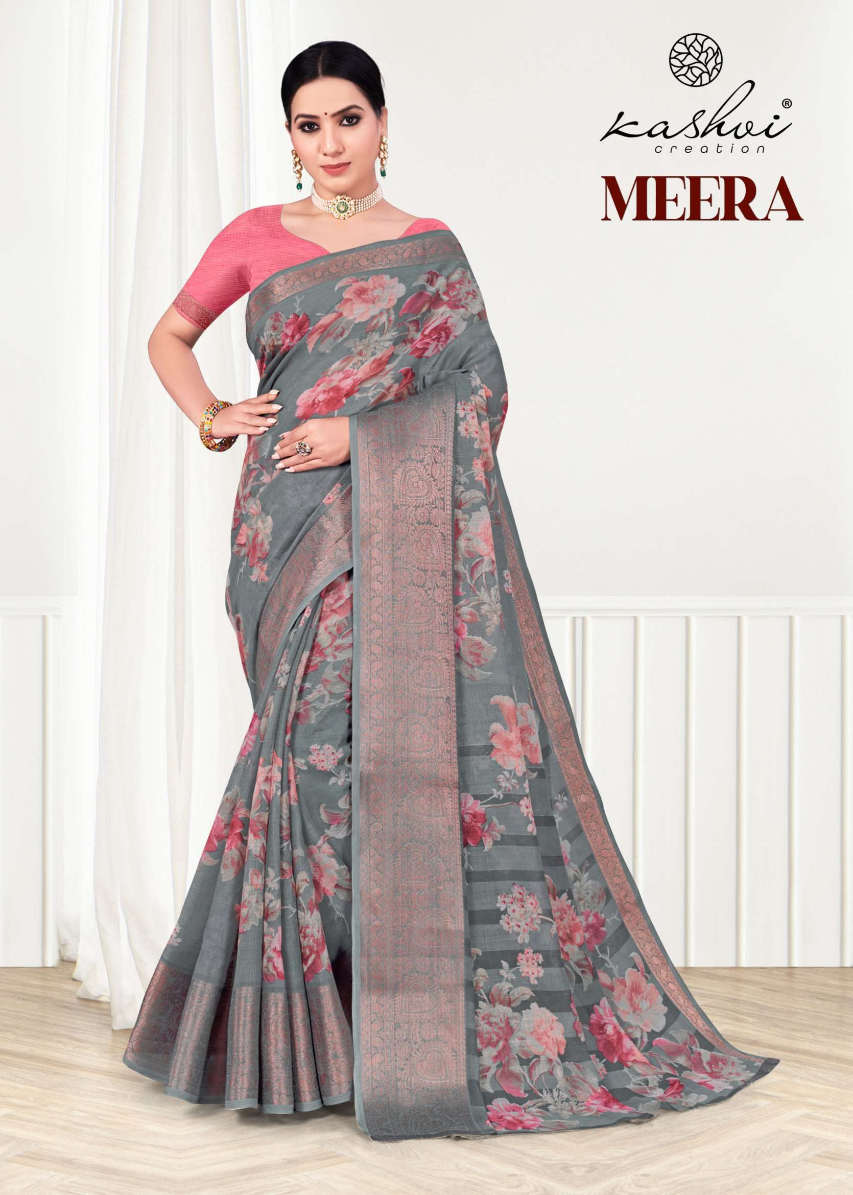 kashvi creation meera series 1001-1008 linen silk saree