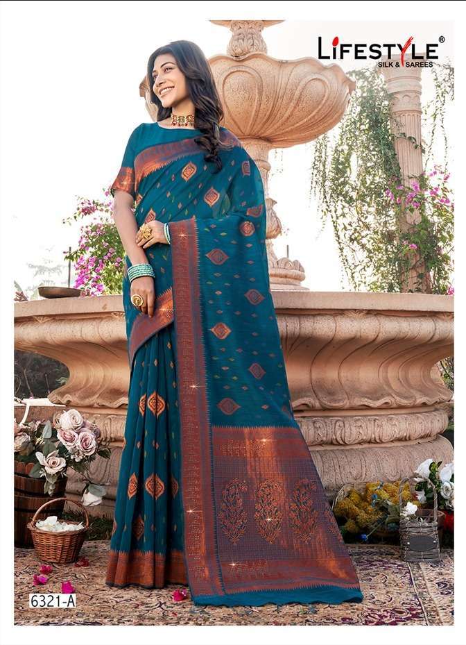 lifestyle 6321 design chanderi copper zari saree