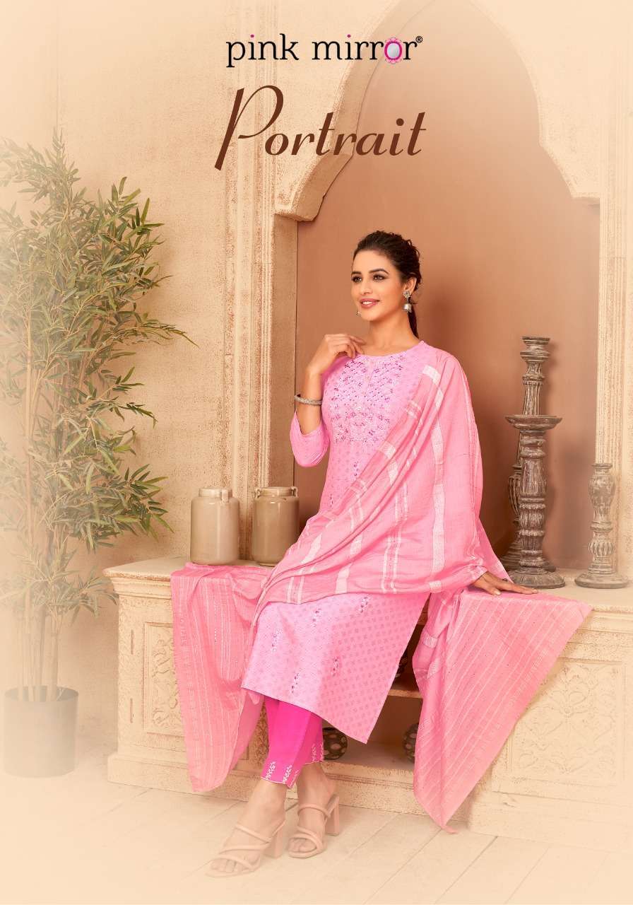 pink mirror portrait series 1001-1006 Viscose with embroidery readymade suit