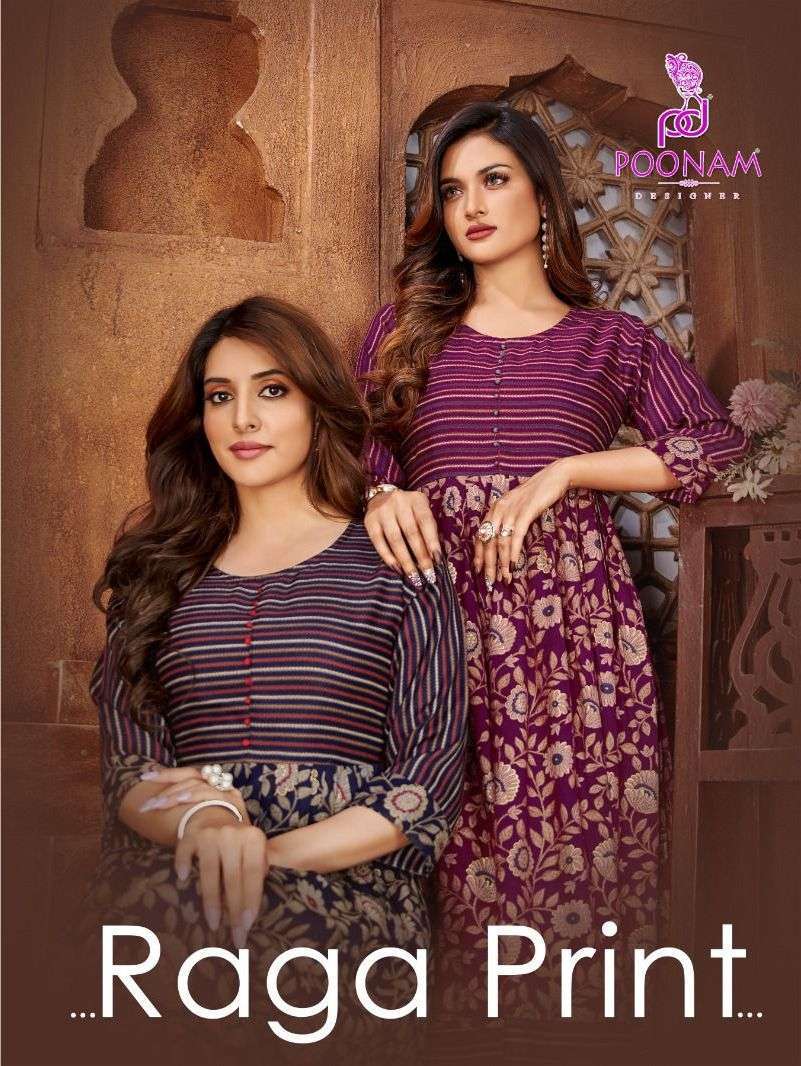 poonam raga print series 1001-1012 Rayon Two tone kurti