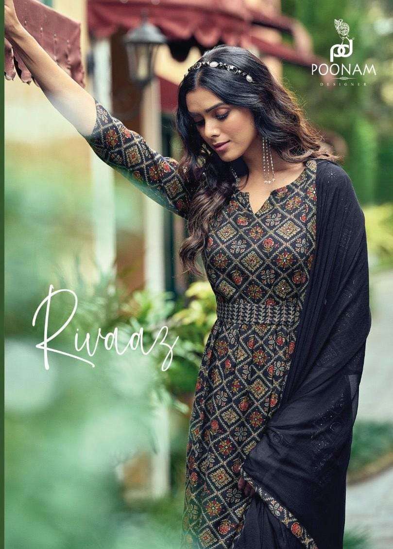 poonam rivaaz series 1001-1008 rayon capsule readymade suit 