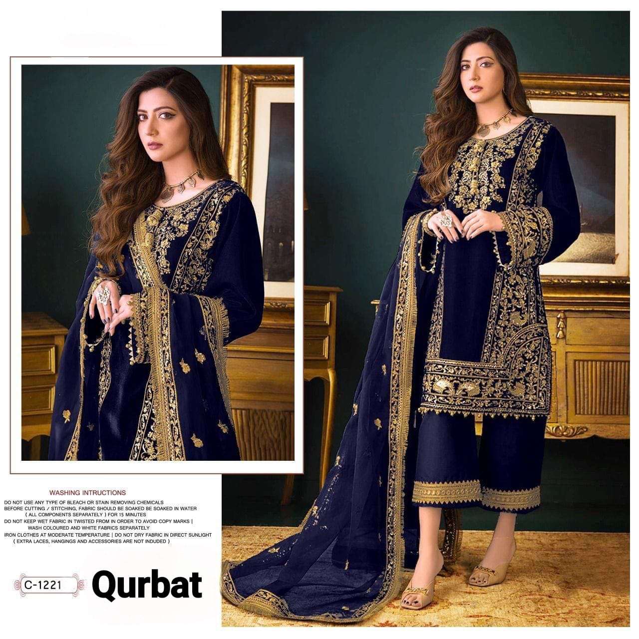 qurbat 1221 designer georgette embroidered suit 