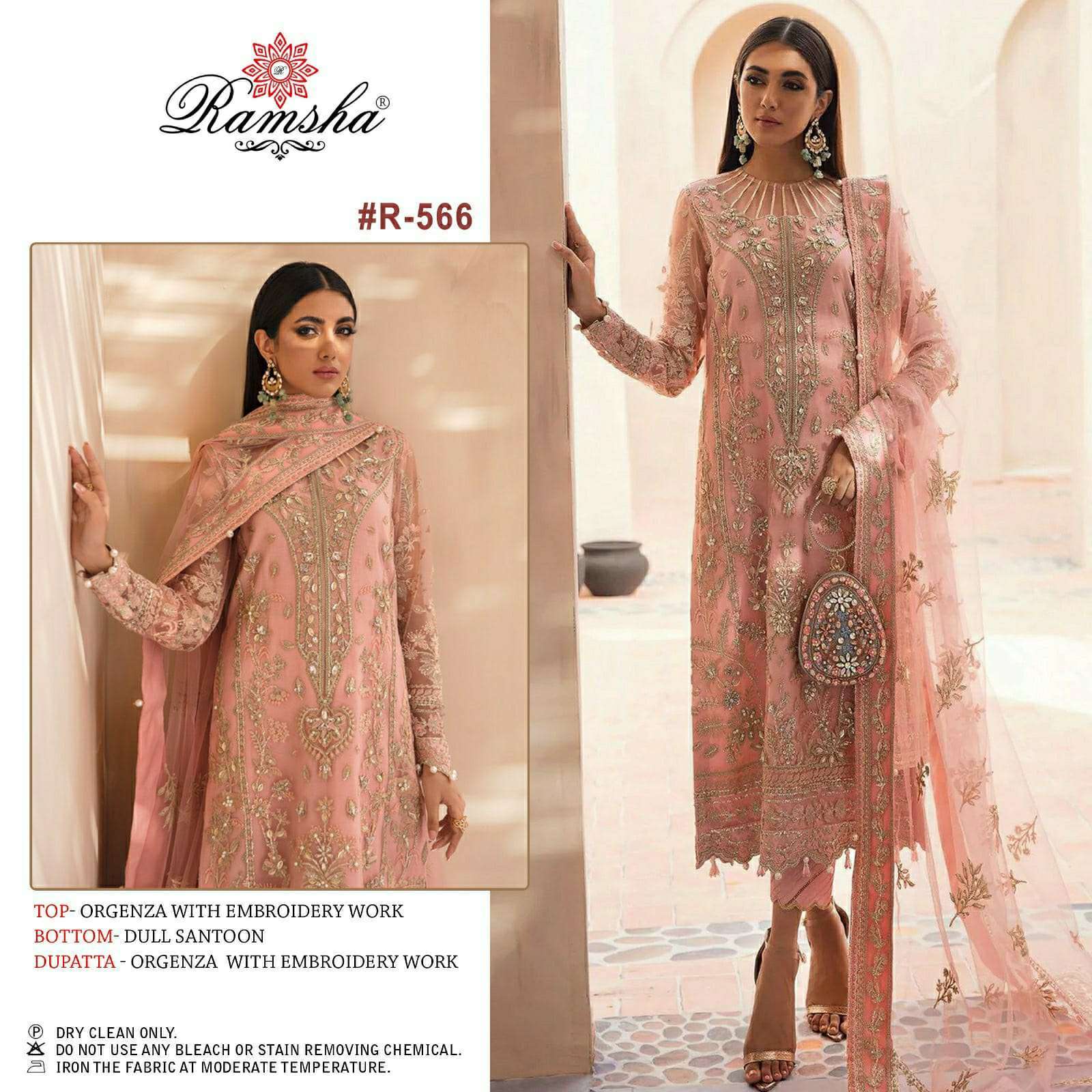 ramsha R-566 organza work embroidery suit 