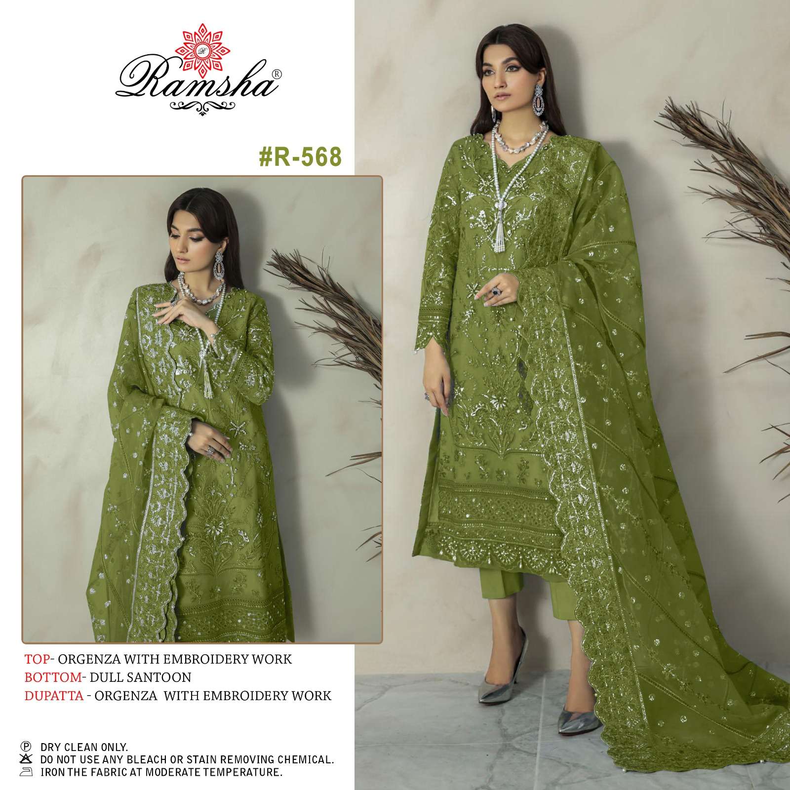 ramsha R-568 designer organza work suit 