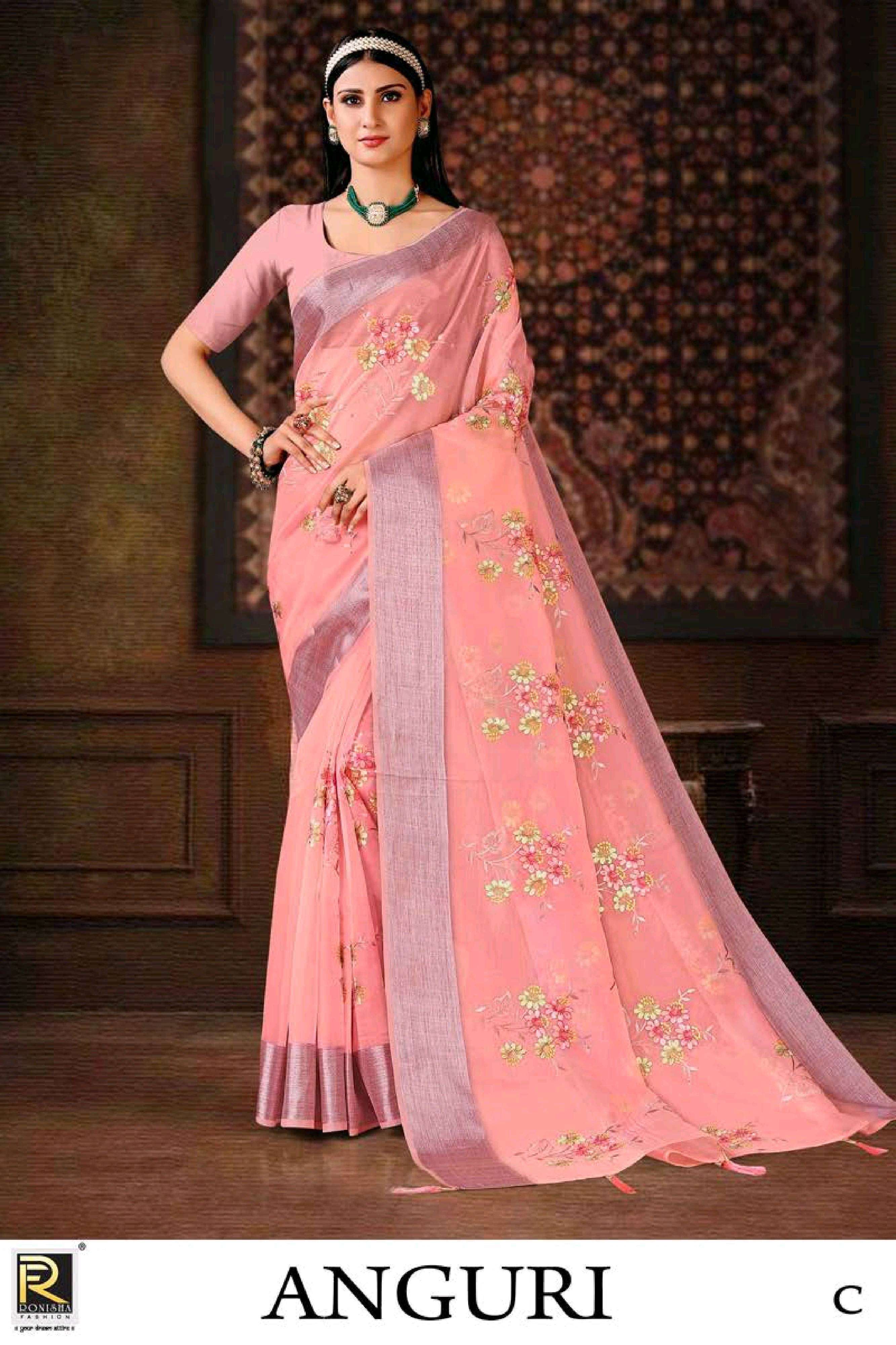 ranjna saree Anguri organza embroidery saree