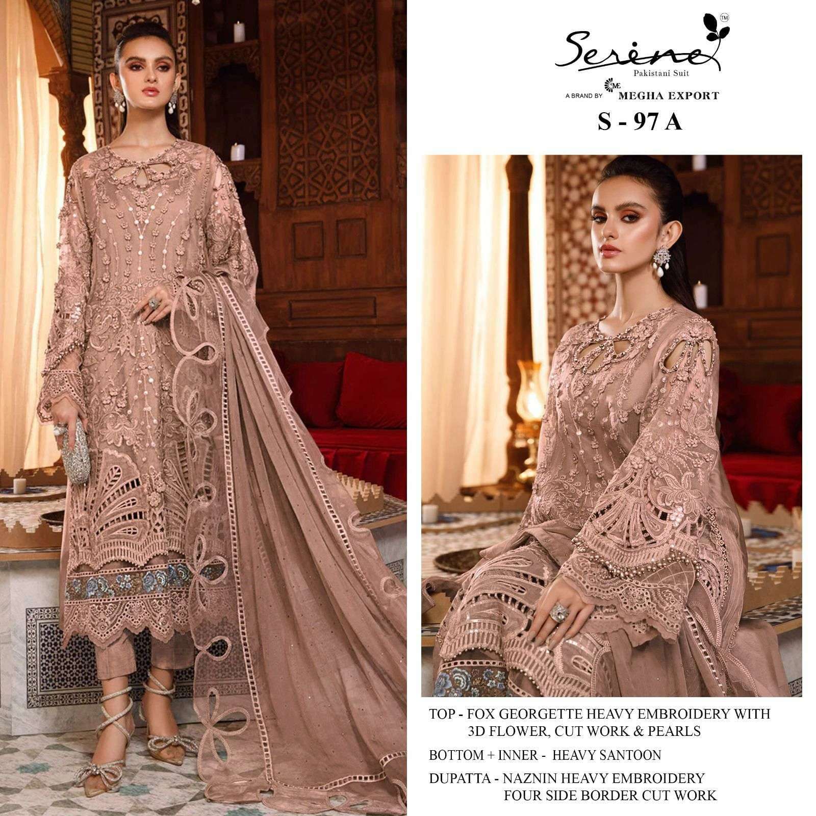 serine S-97 A to D faux georgette embroidered suit 