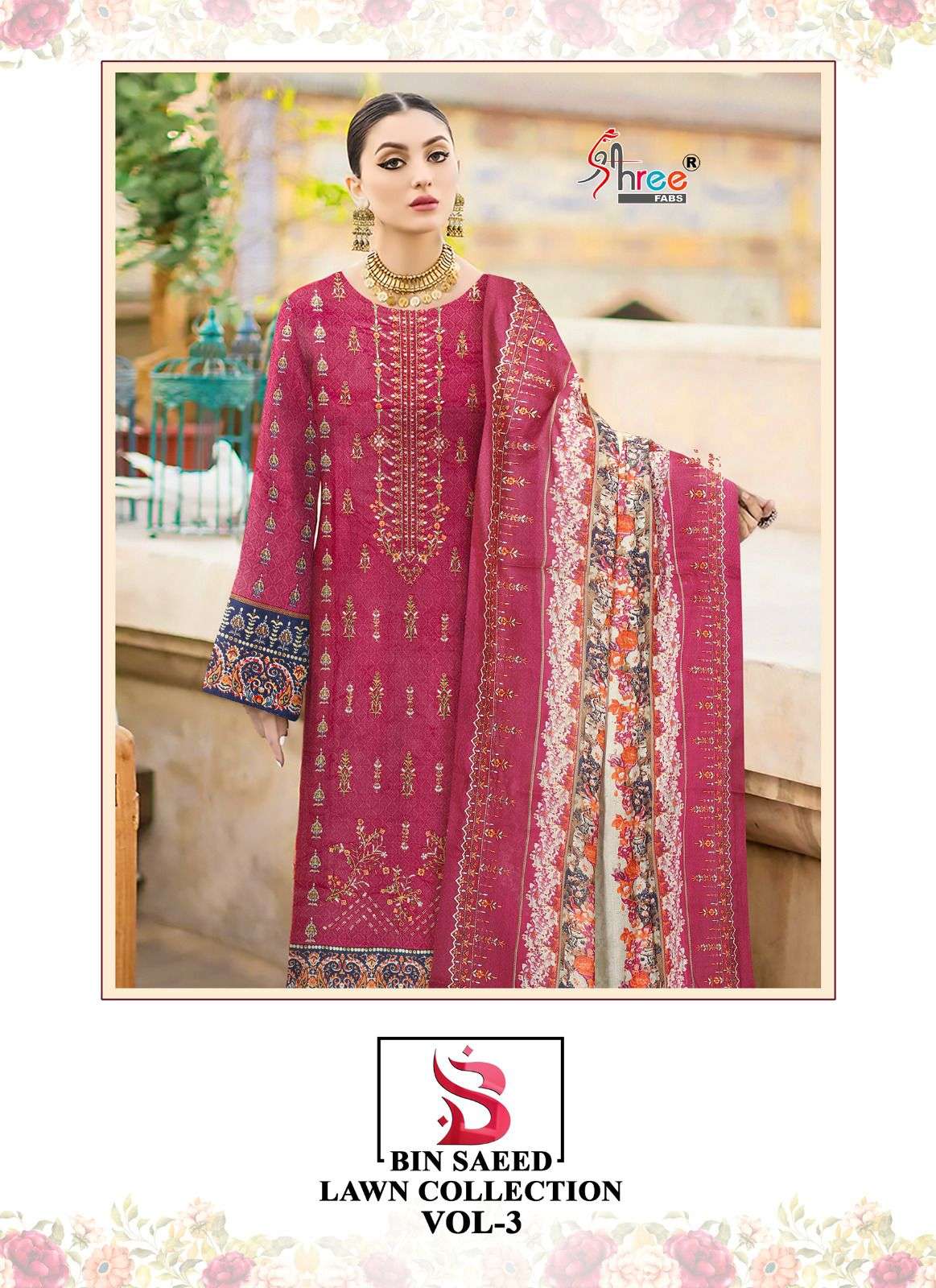 shree fabs bin saeed lawn collection vol-3 series 2543-2548 pure lawn suit 