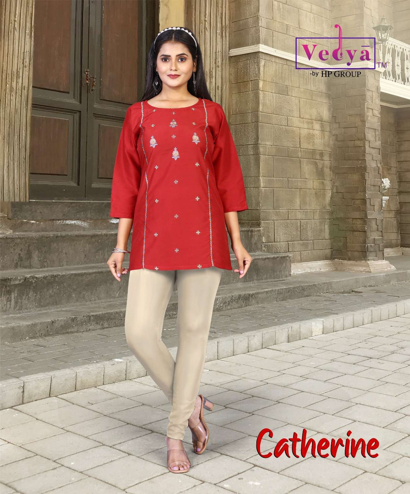 vedya catherine series 01-06 Chinon Silk fabric with Embroidery Work kurti