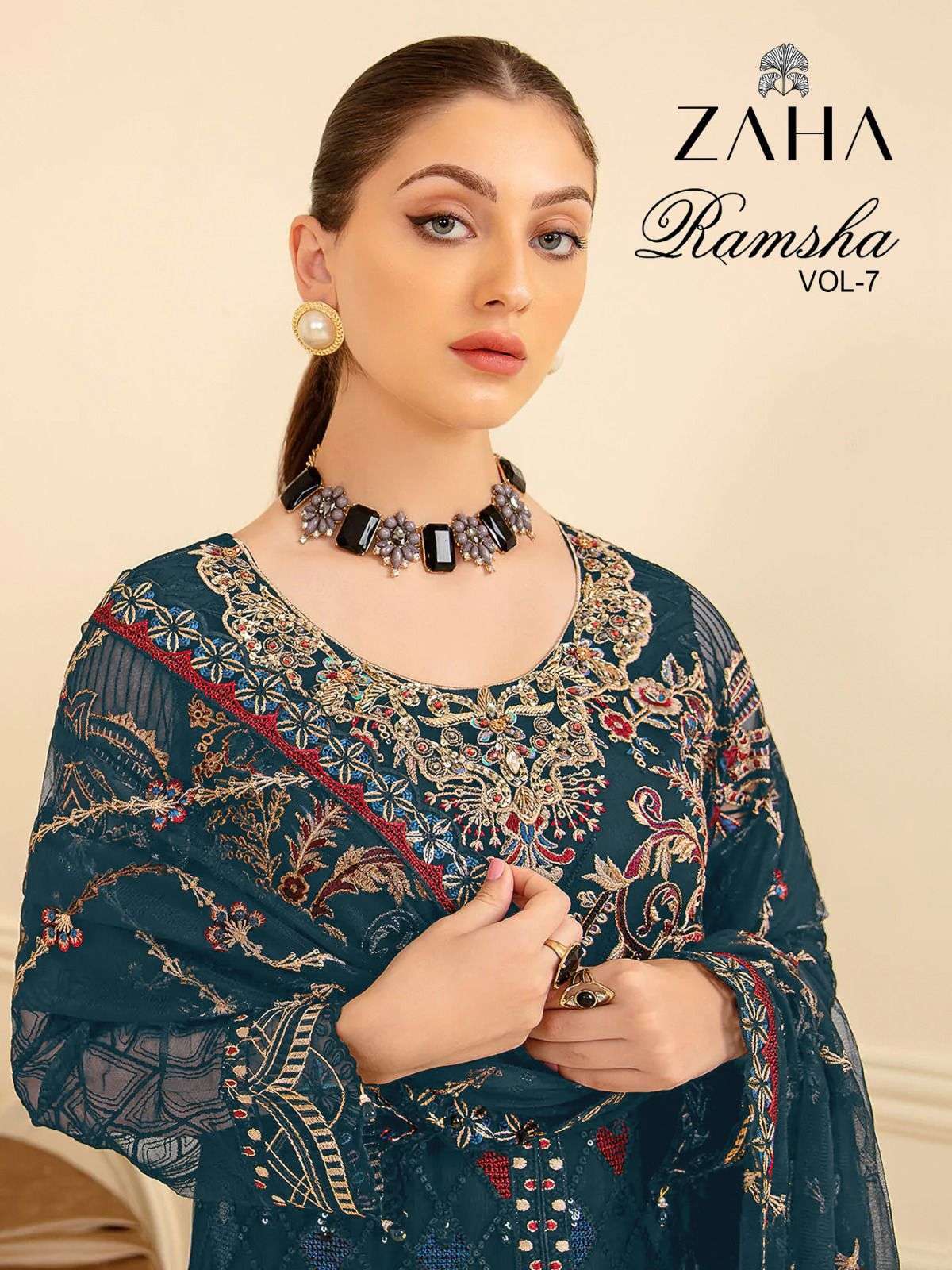 zaha ramsha vol 7 series 10130 georgette embroidered suit 