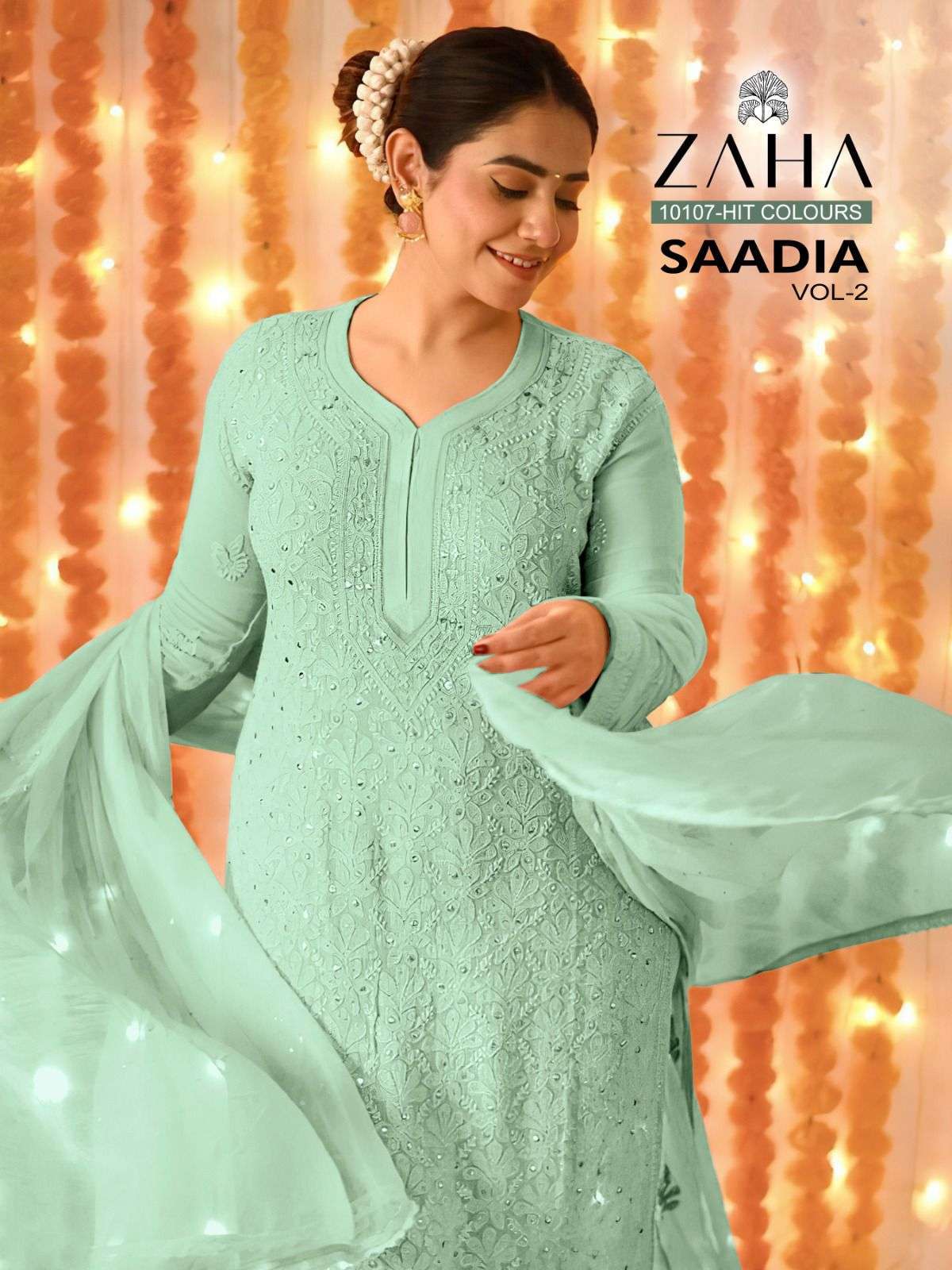 zaha saadia vol 2 series 10107 georgette embroidered suit 