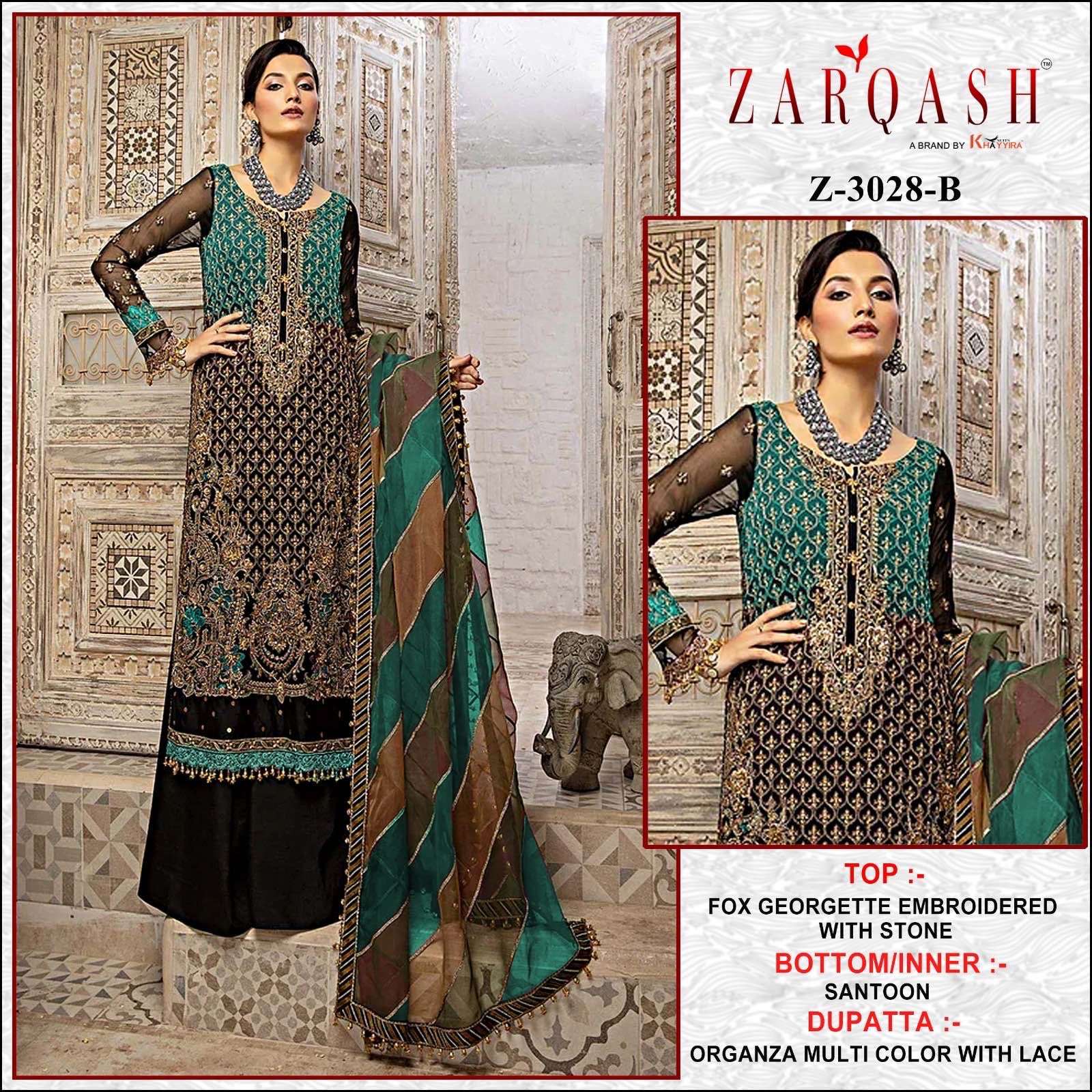 zarqash z-3028 faux georgette embroidered suit 