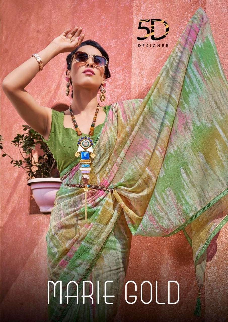 5d designer marie gold series 4111-4118 gulmohar with zari saree