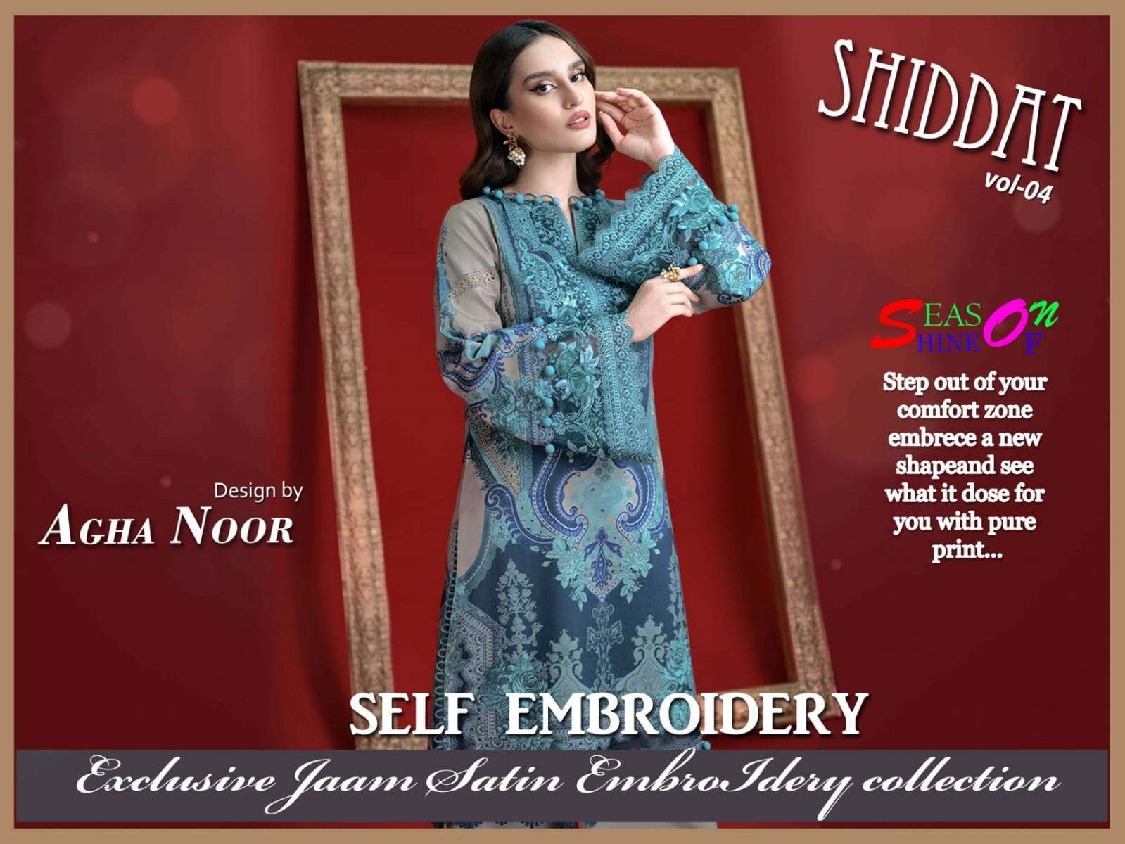 agha noor shiddat vol 4 series 4001-4010 jam satin Cotton suit