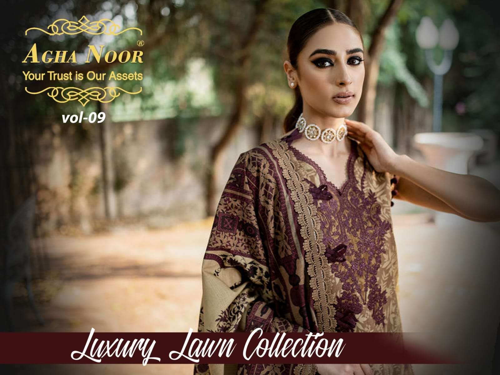 agha noor vol 9 series 9001-9006 lawn cotton suit 