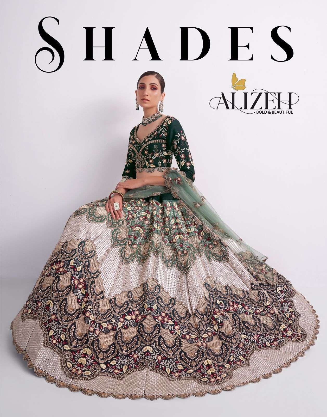 alizeh shades series 1070-1072 net embroidery lehenga