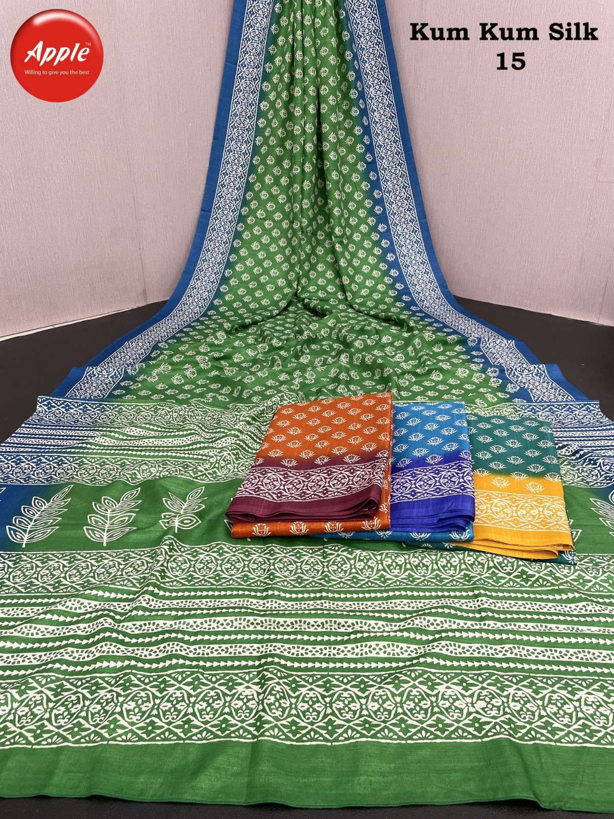 apple kum kum silk german silk printed saree 