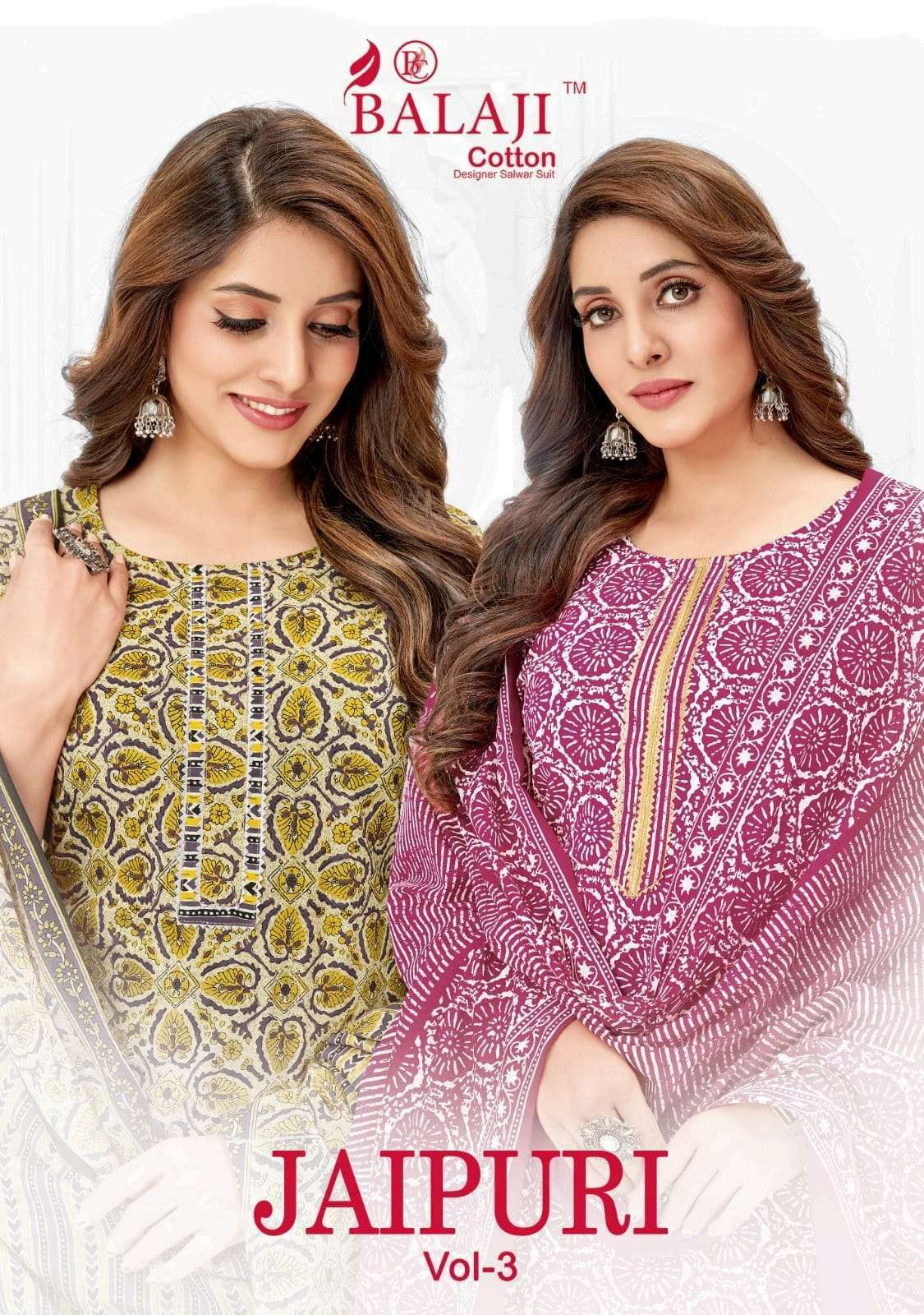 balaji cotton jaipuri vol 3 series 3001-3012 cotton readymade suit 