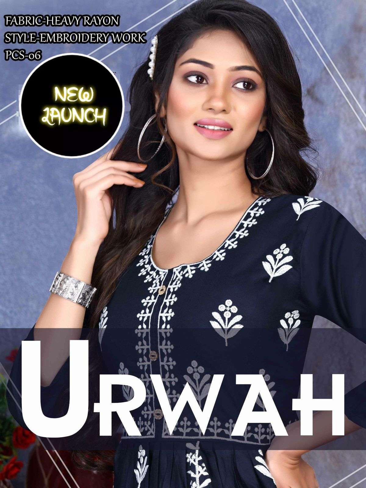 beauty queen urwah vol 1 series 001-006 Heavy Rayon Embroidery Work  kurti