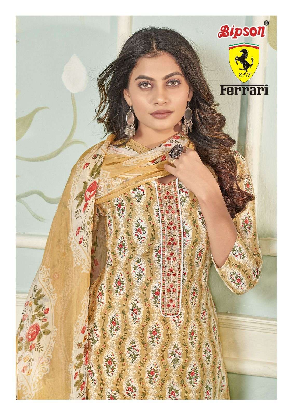 bipson ferrari series 2091-2092 pure cotton print embroidery suit 