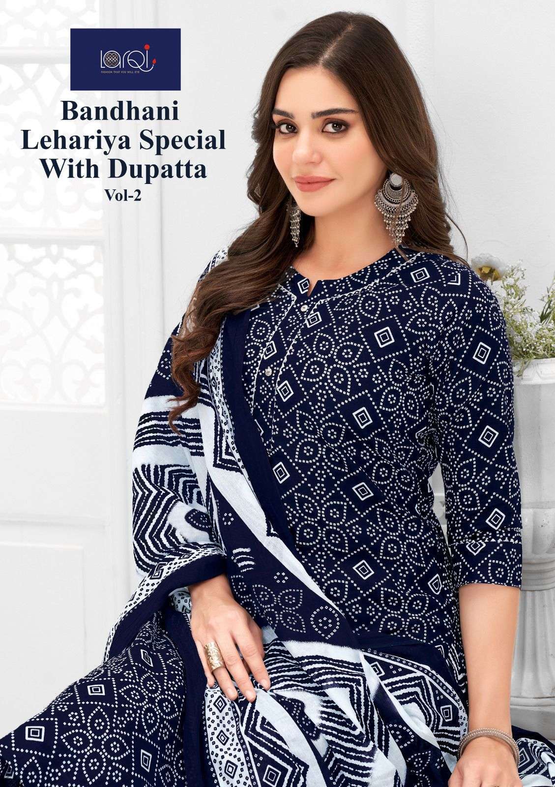 larqi bandhani lehariya special with dupatta vol 2 cambric cotton suit 