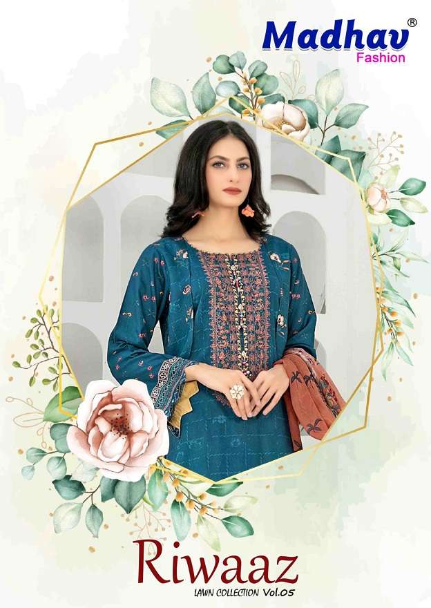 Madhav Riwaaz Vol-5 series 5001-5006 Heavy Lawn Cotton suit