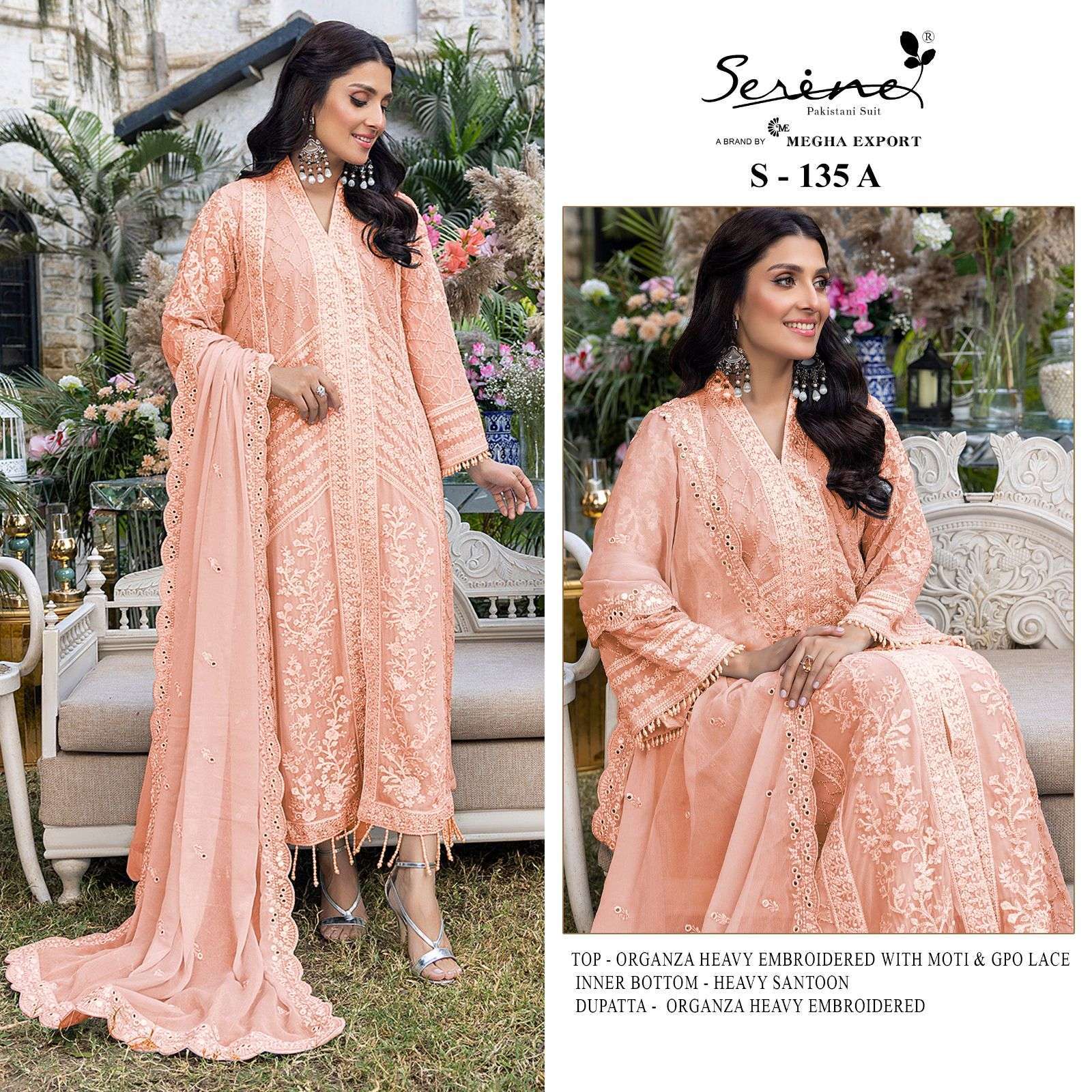 megha export serine s 135 organza heavy embroiddery suit 