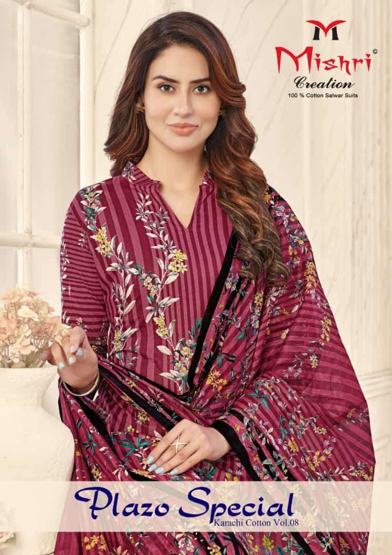 Mishri Plazo Special Karachi Cotton Vol-8 series 8001-8010 Pure Cotton suit