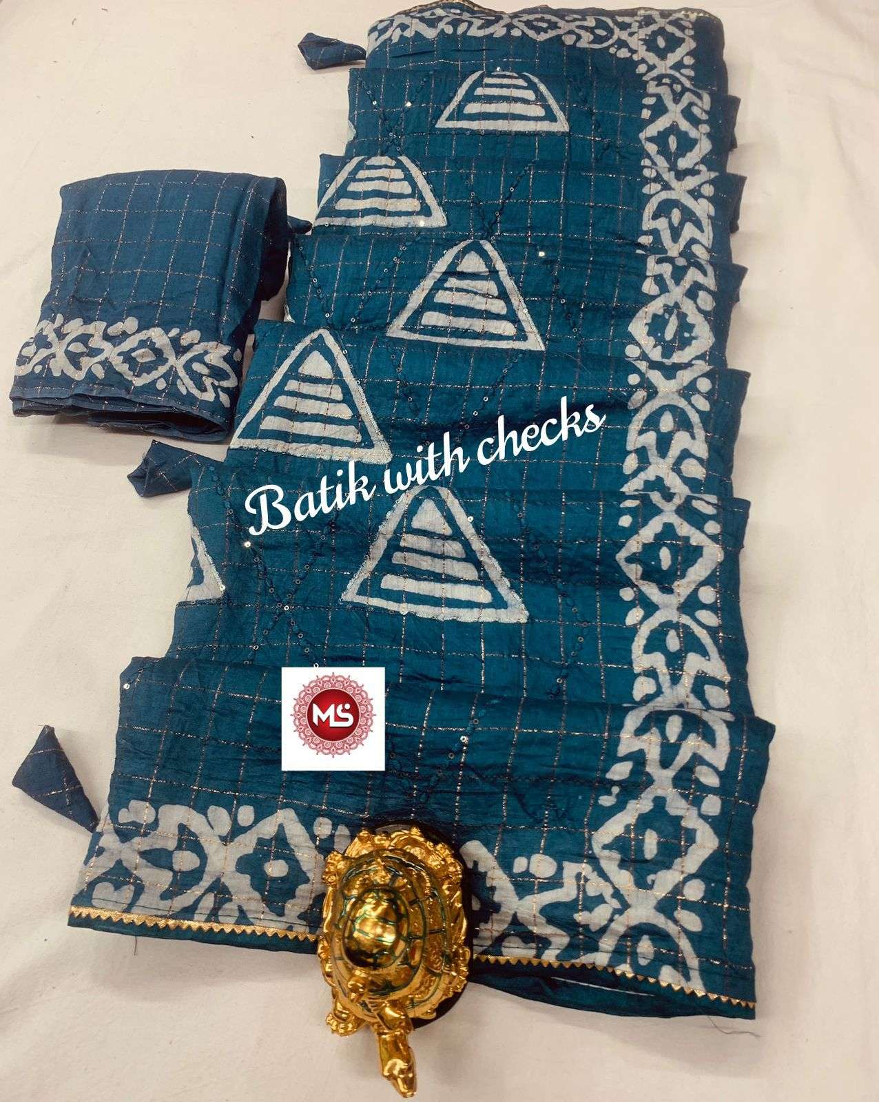 ms brand batik with checks designer mul cotton saree 